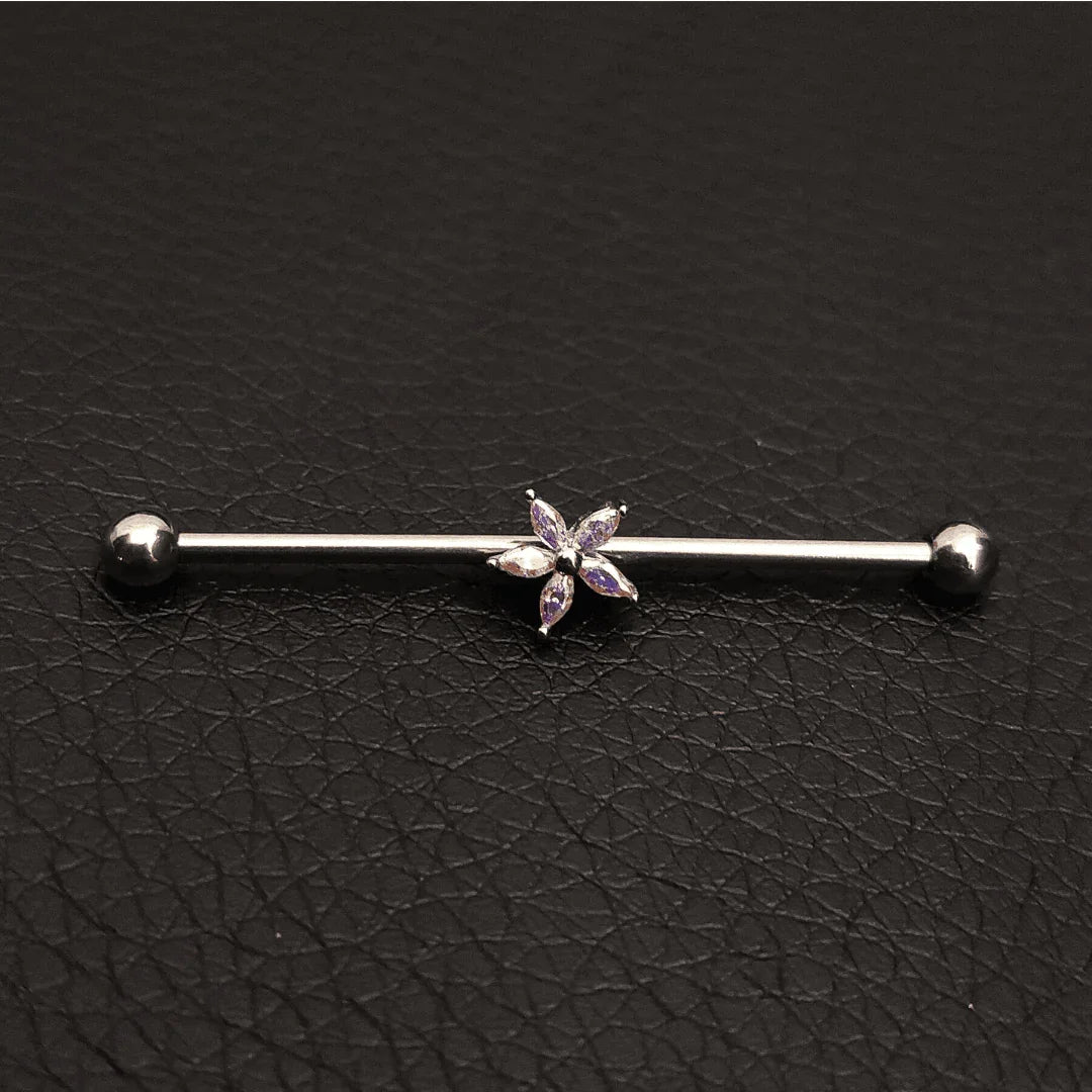 Piercing Industrial con fiorellino e brillanti - GIOYAL PIERCING STORE