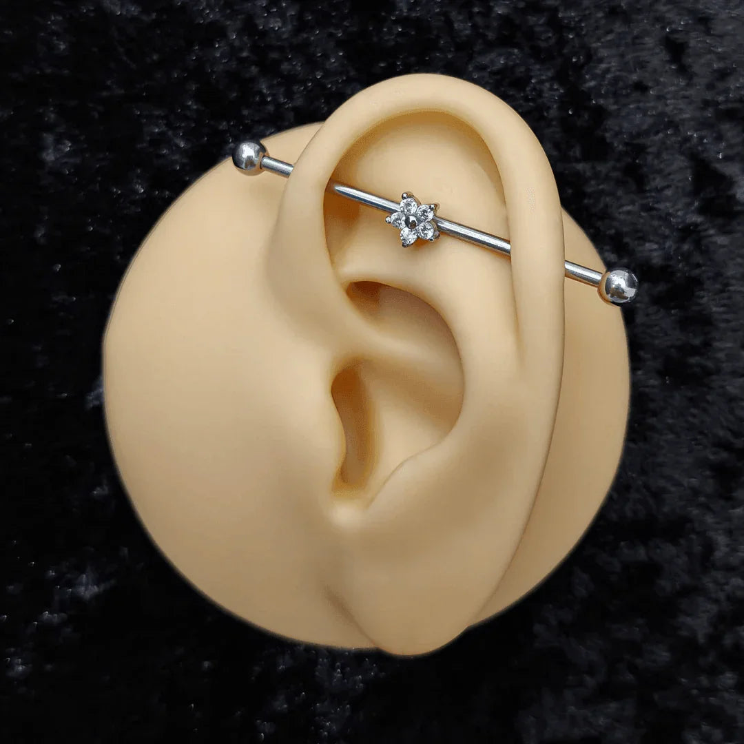 Piercing Industrial fiore con brillantini - GIOYAL PIERCING STORE