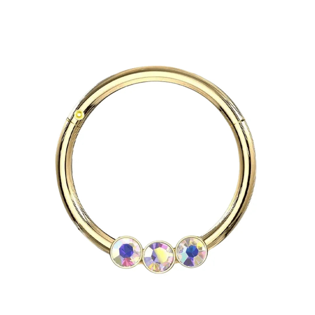 Anello a clicker a 3 brillantini - GIOYAL PIERCING STORE