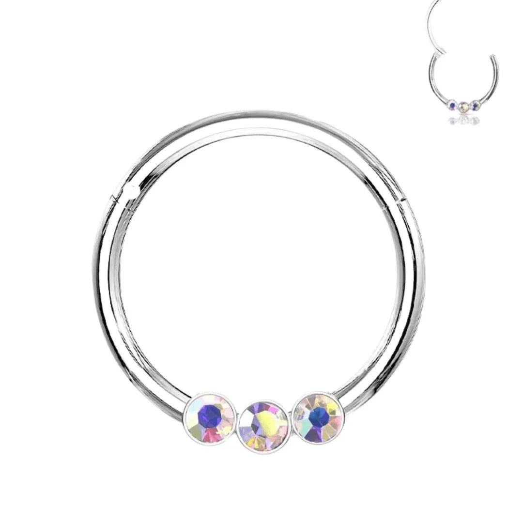 Anello a clicker a 3 brillantini - GIOYAL PIERCING STORE