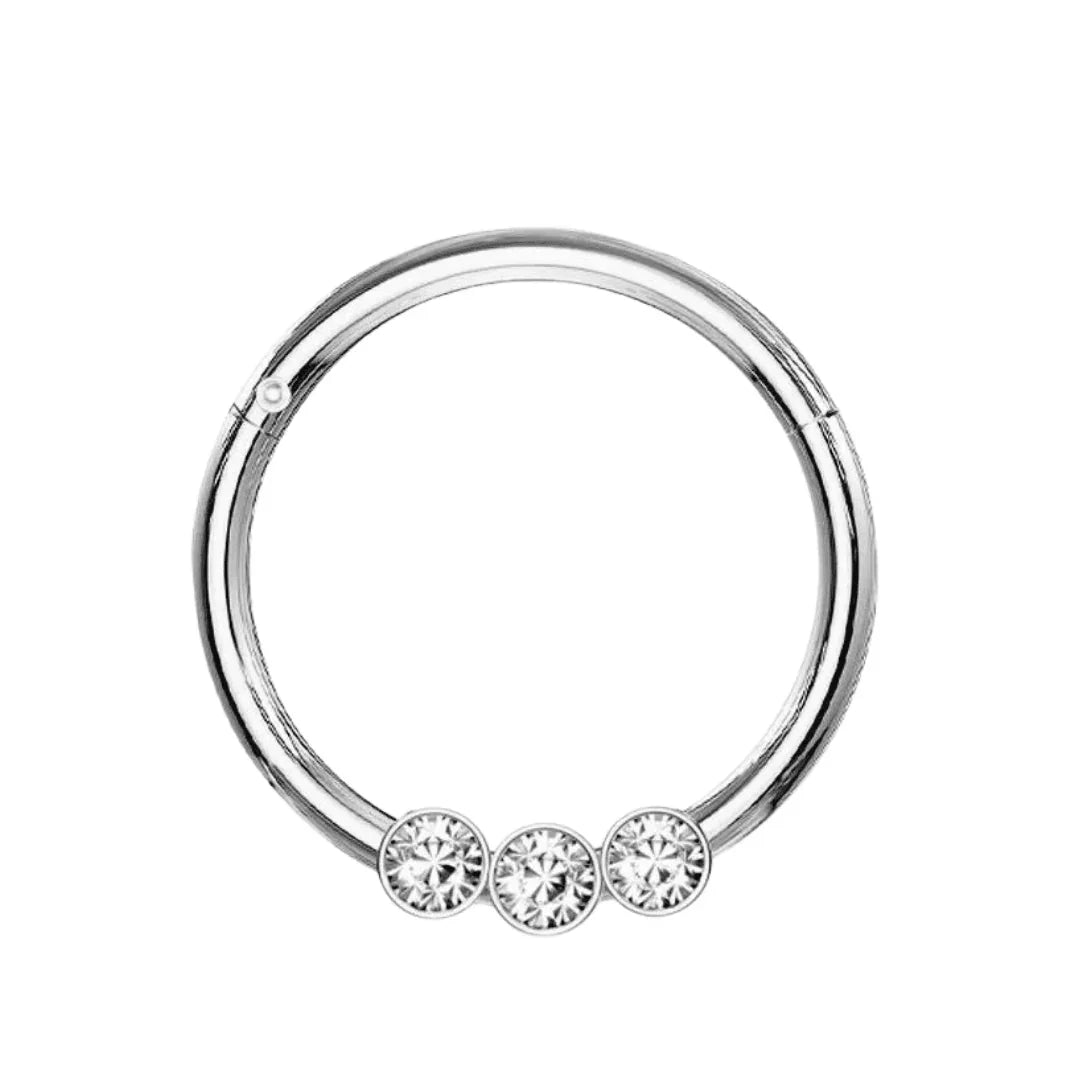 Anello a clicker a 3 brillantini - GIOYAL PIERCING STORE