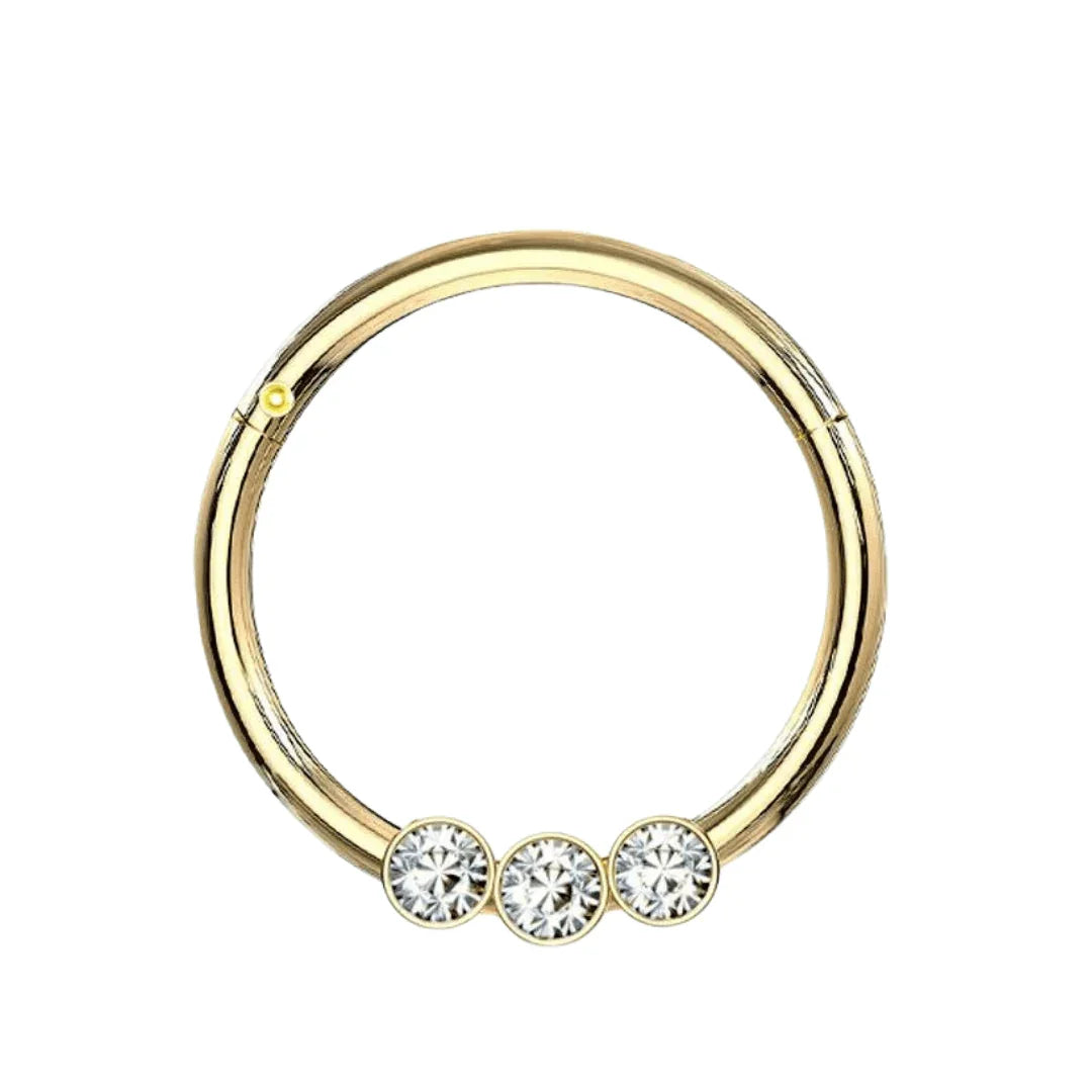 Anello a clicker a 3 brillantini - GIOYAL PIERCING STORE