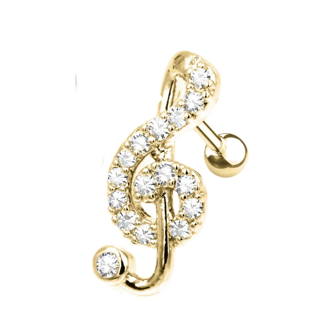 Piercing helix chiave di violino con brillanti - GIOYAL PIERCING STORE