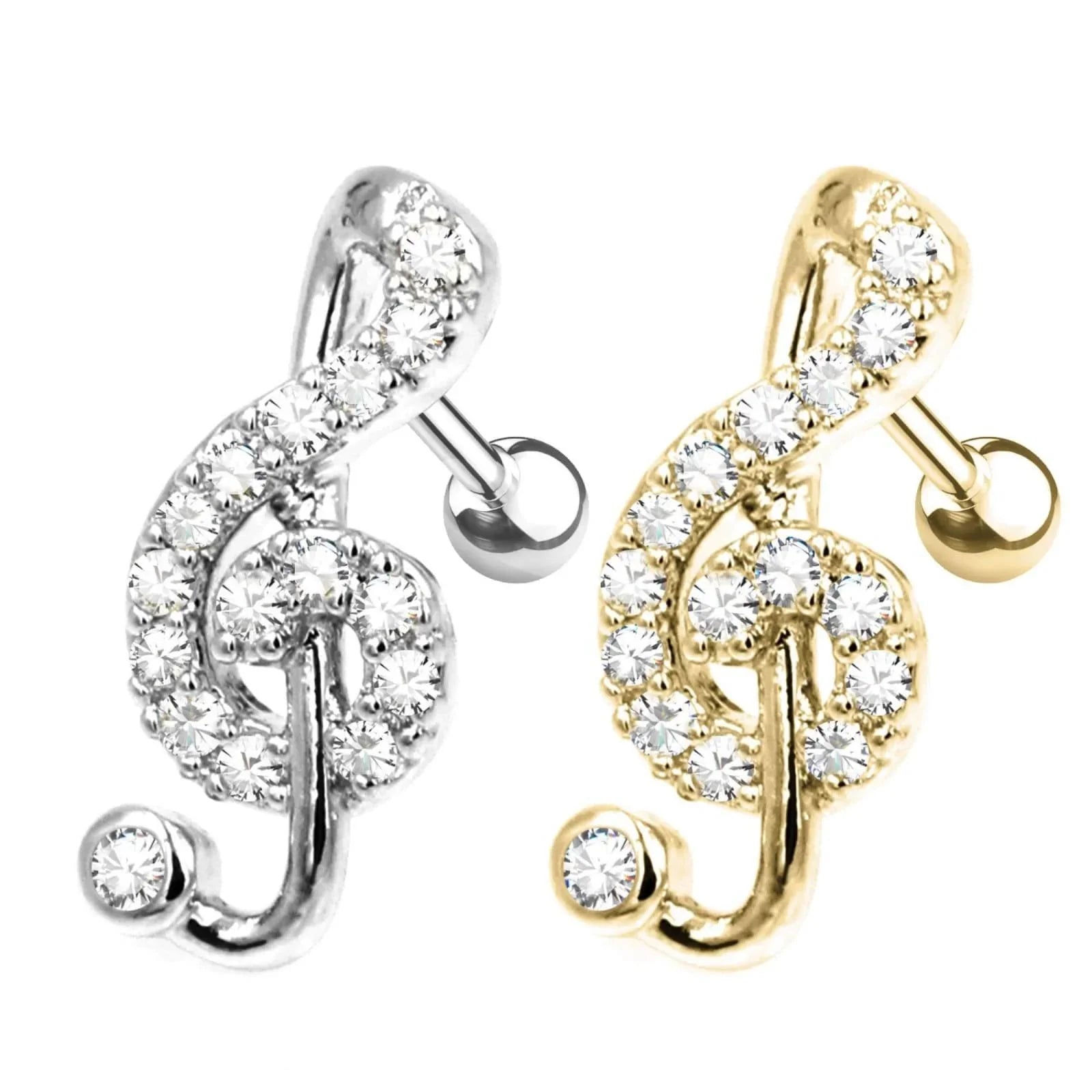 Piercing helix chiave di violino con brillanti - GIOYAL PIERCING STORE