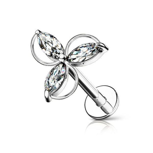 Piercing labret con 3 brillanti con design a goccia - GIOYAL PIERCING STORE