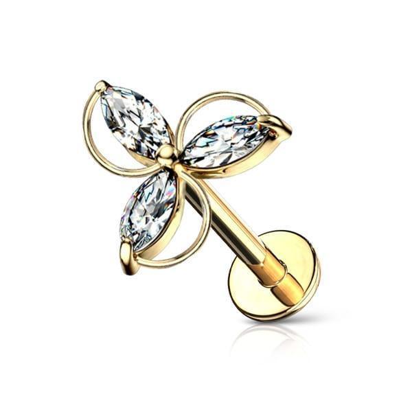 Piercing labret con 3 brillanti con design a goccia - GIOYAL PIERCING STORE