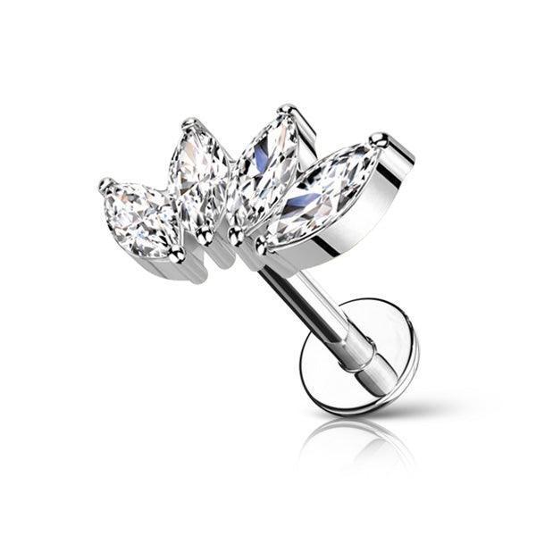 Piercing labret con 4 brillanti in serie - GIOYAL PIERCING STORE