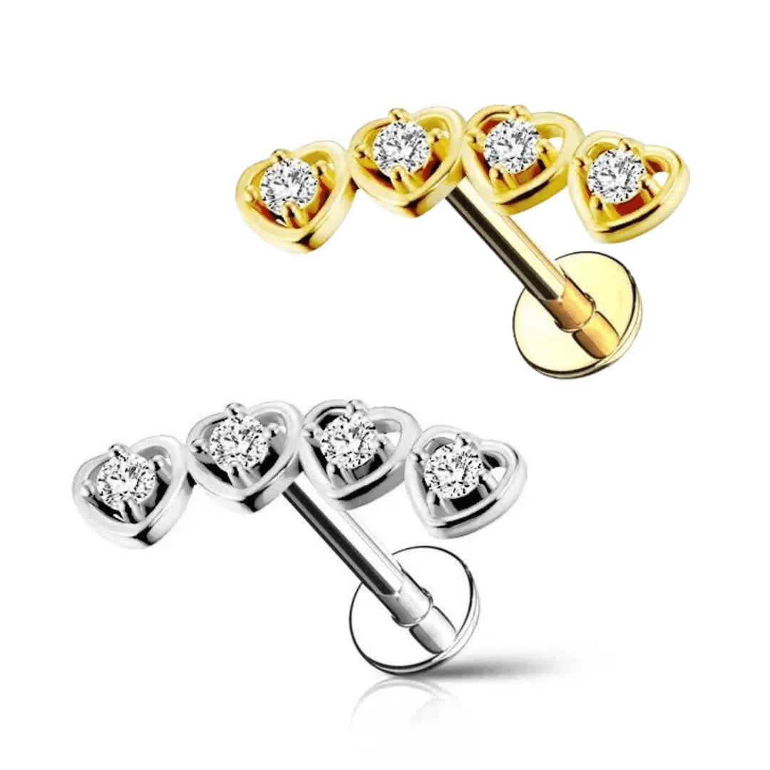 Piercing labret con 4 cuoricini - GIOYAL PIERCING STORE