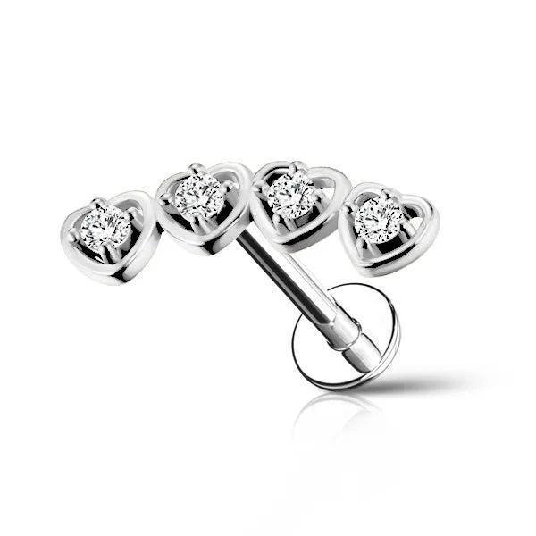 Piercing labret con 4 cuoricini - GIOYAL PIERCING STORE