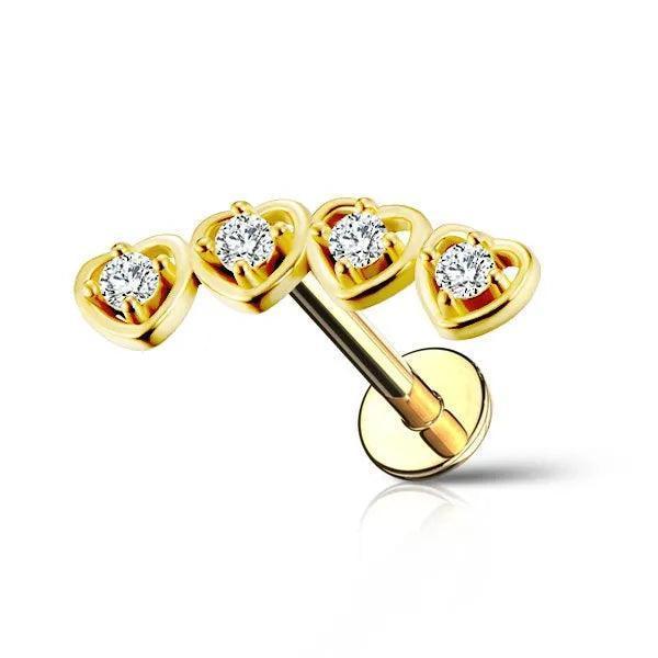 Piercing labret con 4 cuoricini - GIOYAL PIERCING STORE