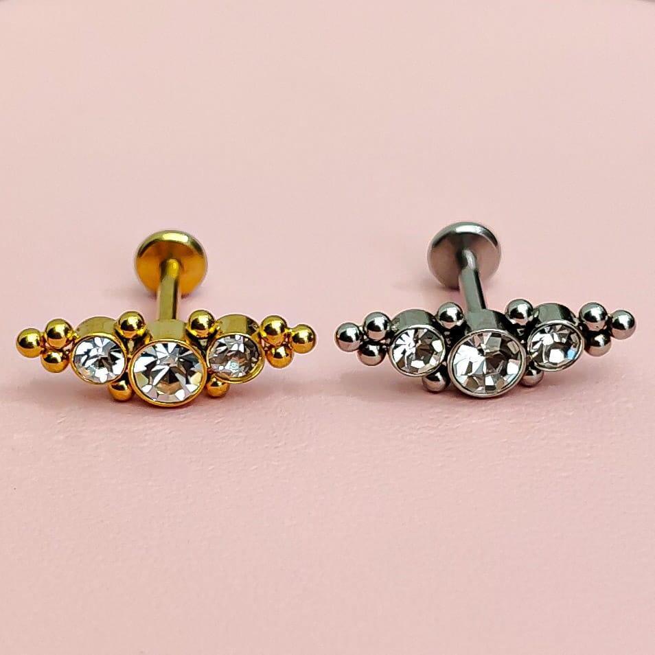 Piercing labret con brillanti e sfere - GIOYAL PIERCING STORE