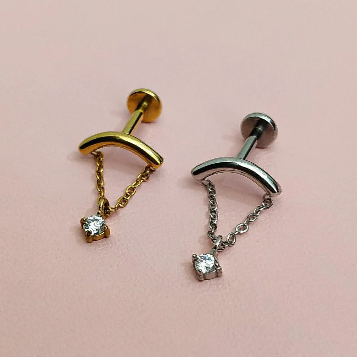 Piercing labret con catena e brillante - GIOYAL PIERCING STORE