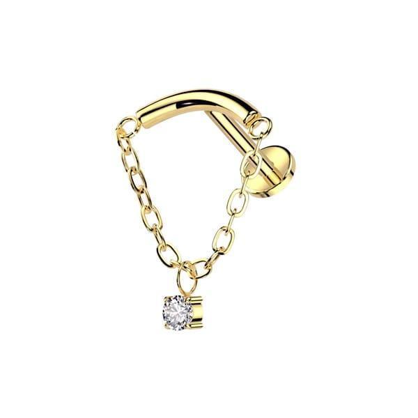 Piercing labret con catena e brillante - GIOYAL PIERCING STORE