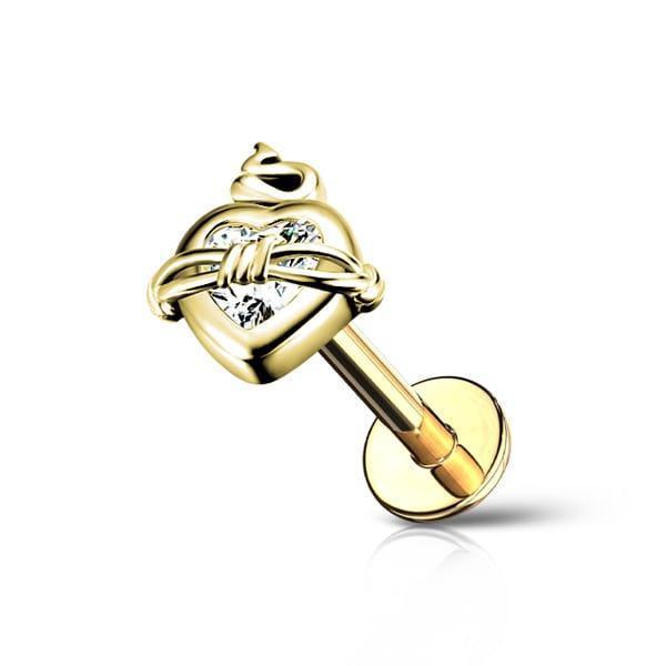 Piercing labret con cuore sacro - GIOYAL PIERCING STORE
