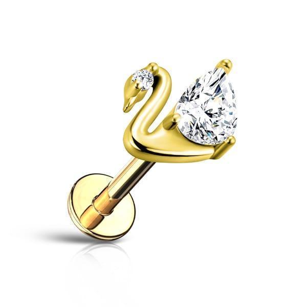 Piercing labret con design a cigno - GIOYAL PIERCING STORE