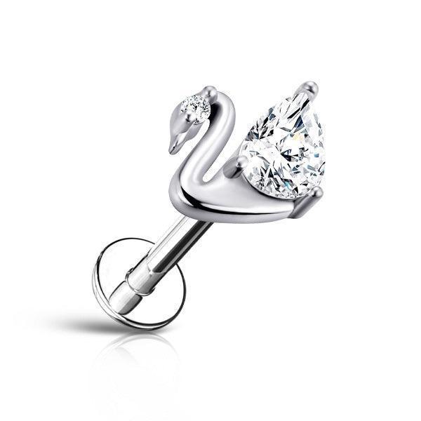 Piercing labret con design a cigno - GIOYAL PIERCING STORE