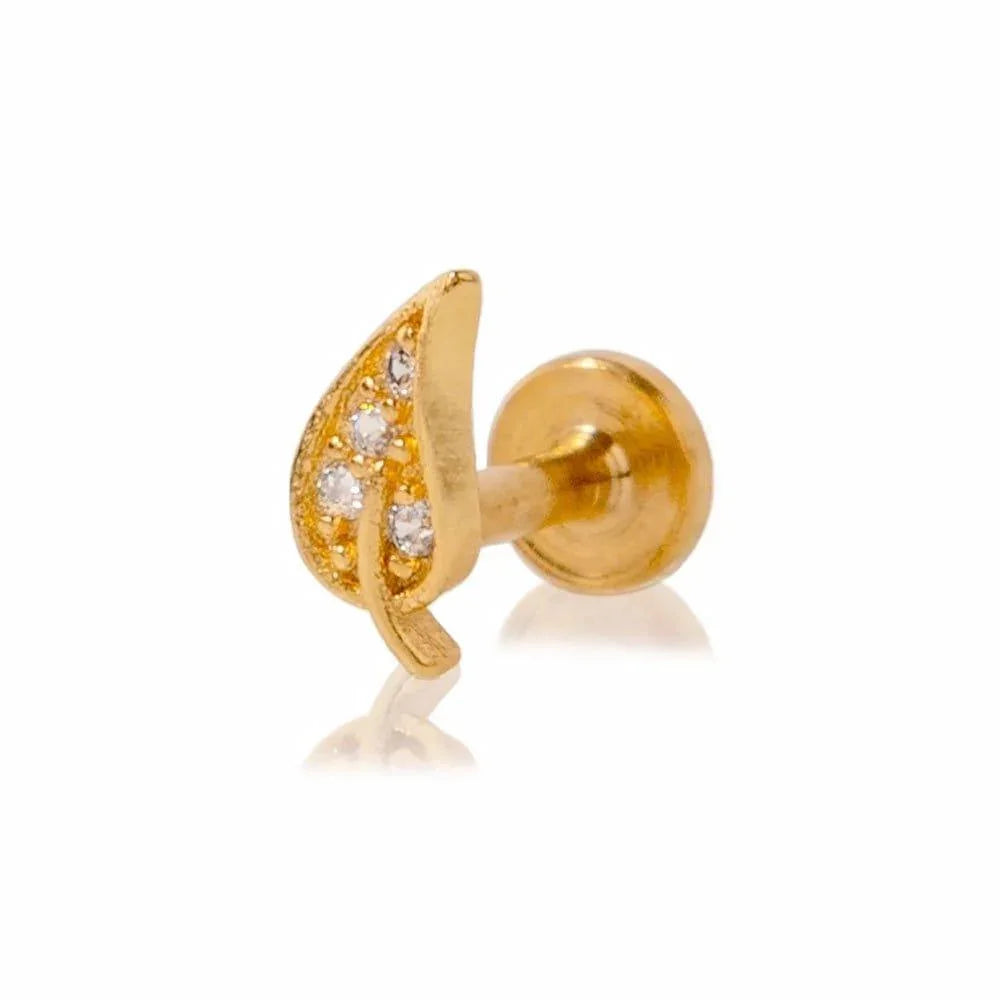 Piercing labret con design fogliolina - GIOYAL PIERCING STORE