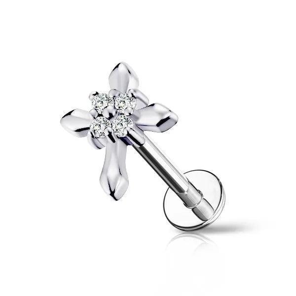 Piercing labret croce con brillanti - GIOYAL PIERCING STORE