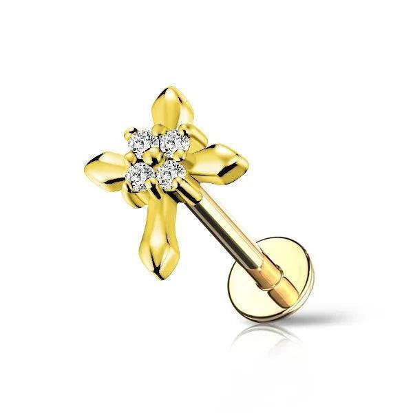 Piercing labret croce con brillanti - GIOYAL PIERCING STORE