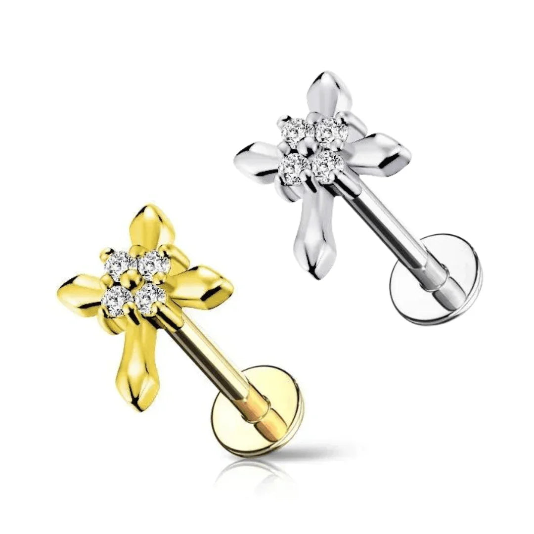 Piercing labret croce con brillanti - GIOYAL PIERCING STORE