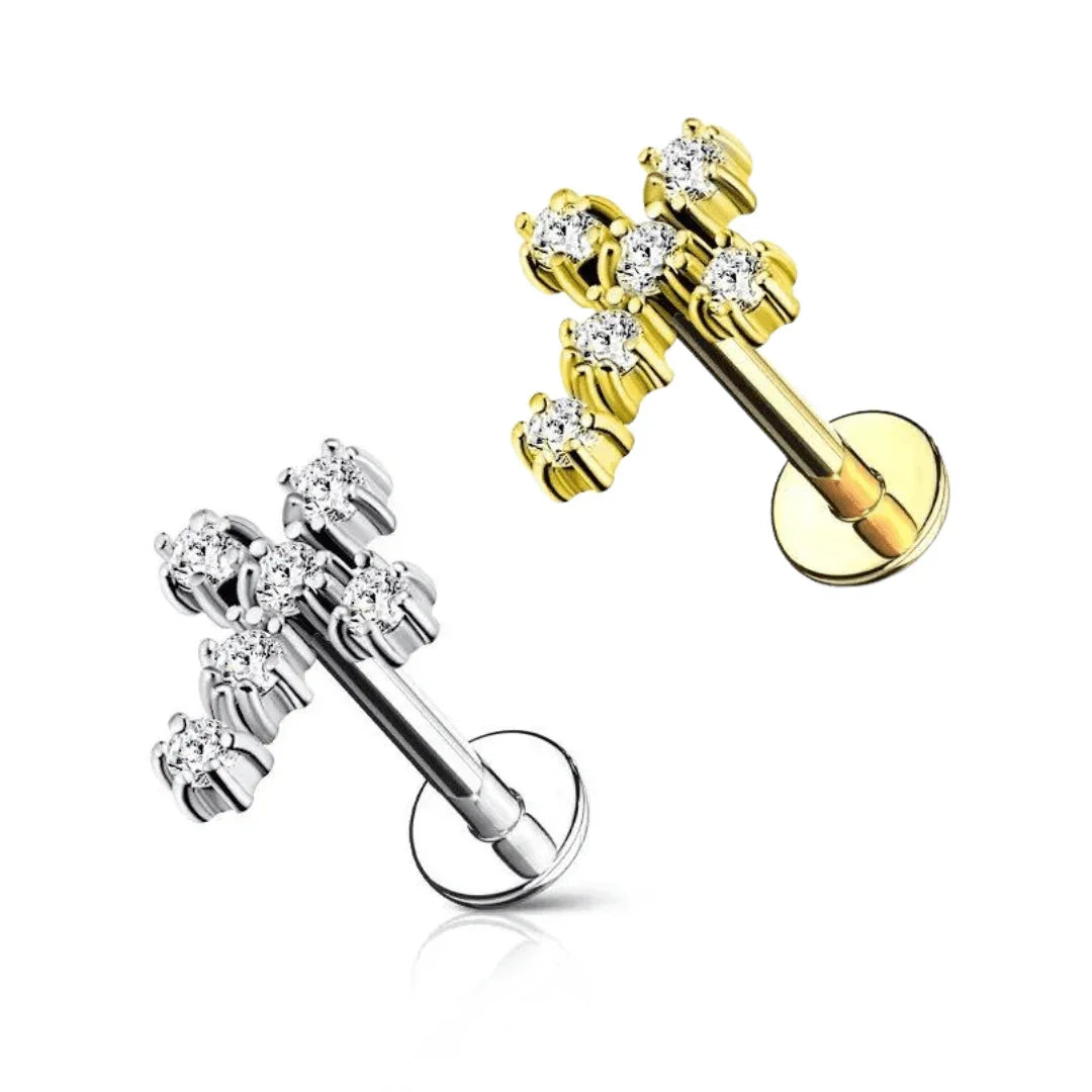 Piercing labret croce con brillanti - GIOYAL PIERCING STORE