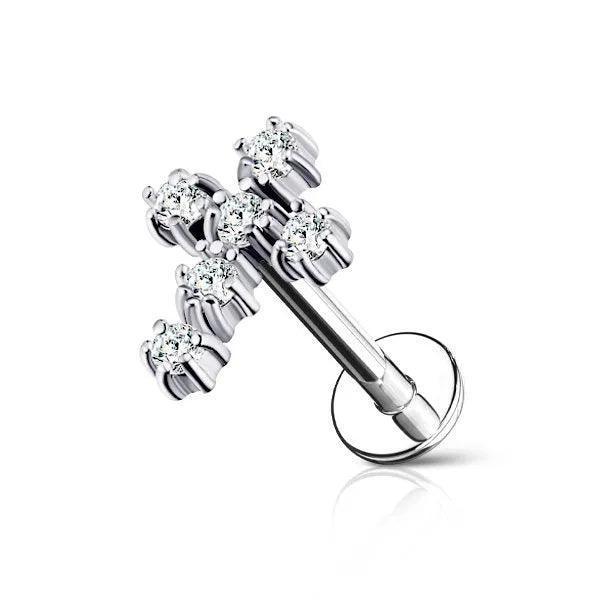 Piercing labret croce con brillanti - GIOYAL PIERCING STORE