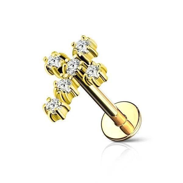 Piercing labret croce con brillanti - GIOYAL PIERCING STORE