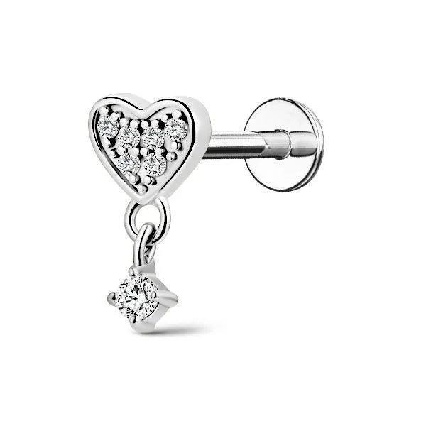 Piercing labret cuore con pendolo brillante - GIOYAL PIERCING STORE