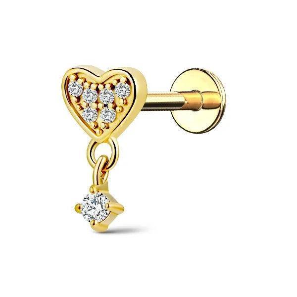 Piercing labret cuore con pendolo brillante - GIOYAL PIERCING STORE