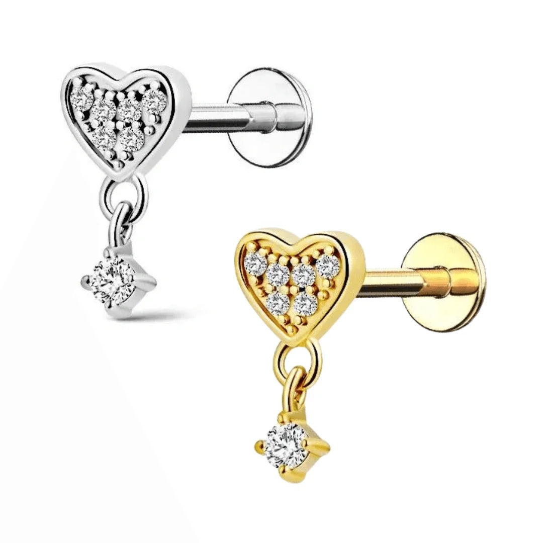 Piercing labret cuore con pendolo brillante - GIOYAL PIERCING STORE
