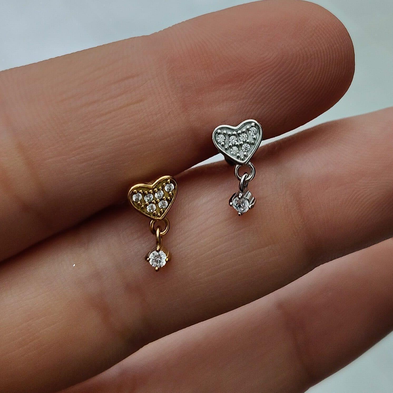 Piercing labret cuore con pendolo brillante - GIOYAL PIERCING STORE