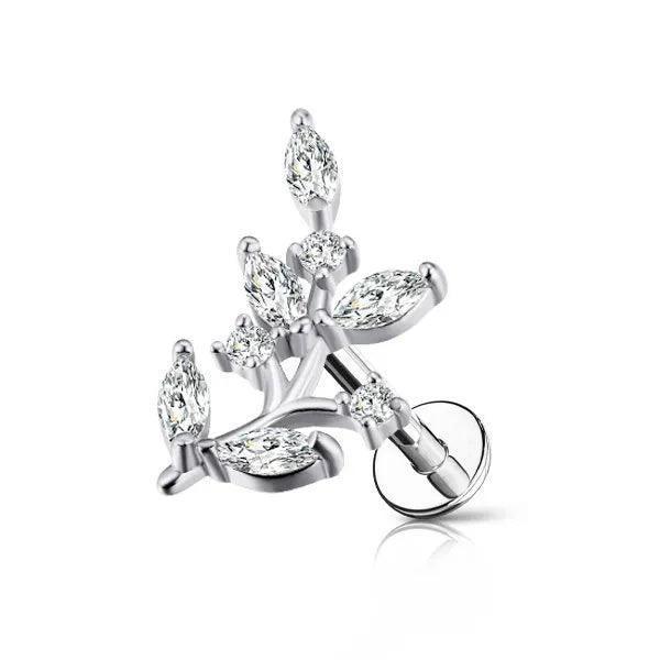 Piercing labret design con foglioline - GIOYAL PIERCING STORE