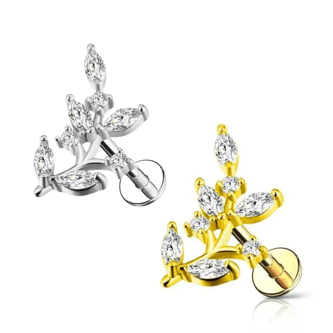Piercing labret design con foglioline - GIOYAL PIERCING STORE