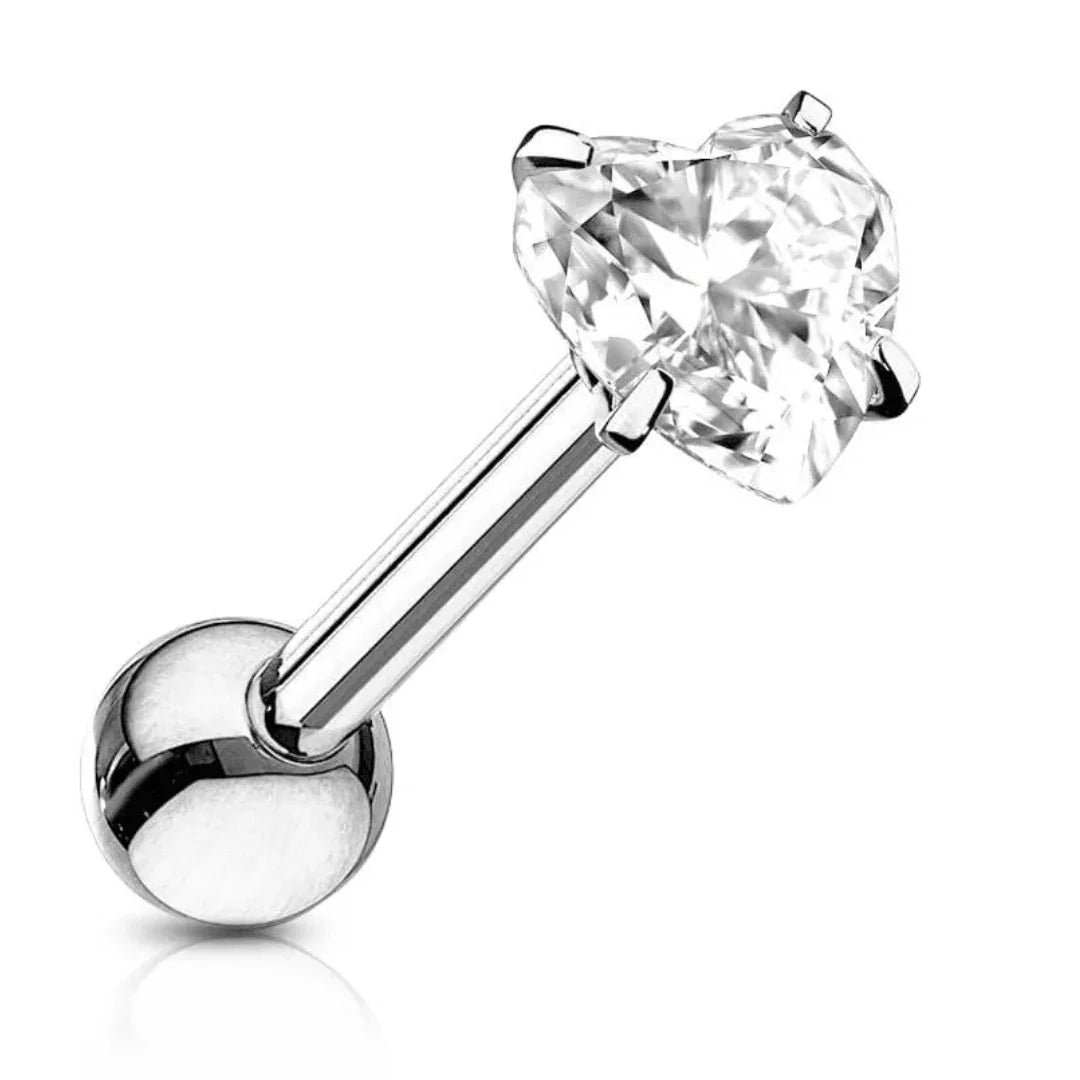 Piercing per lingua con brillante superiore a cuore - GIOYAL PIERCING STORE