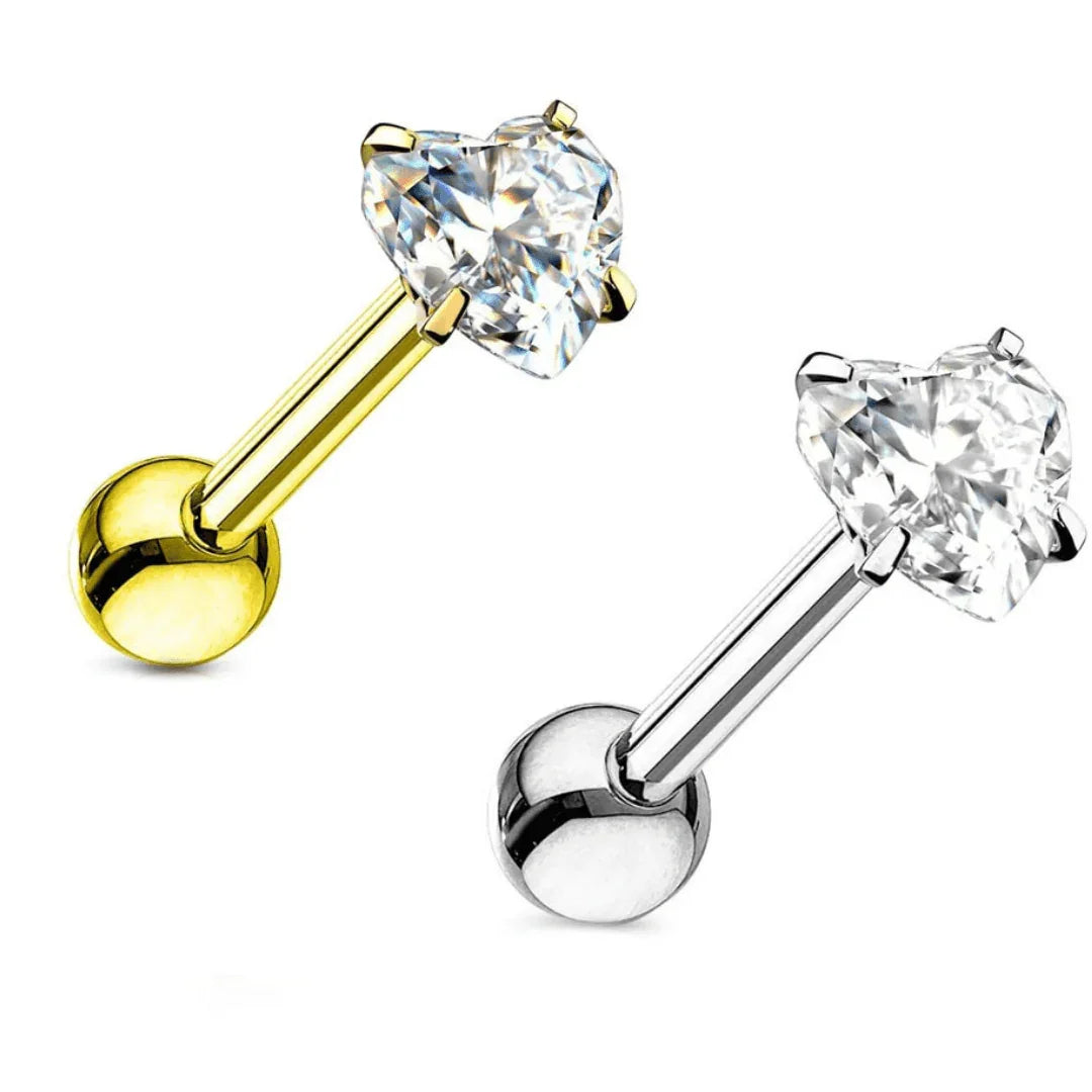 Piercing per lingua con brillante superiore a cuore - GIOYAL PIERCING STORE