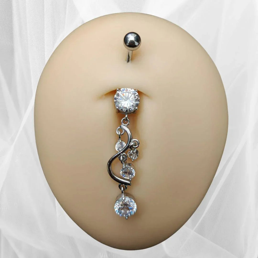 Piercing per ombelico con pendolo a 4 brillanti - GIOYAL PIERCING STORE