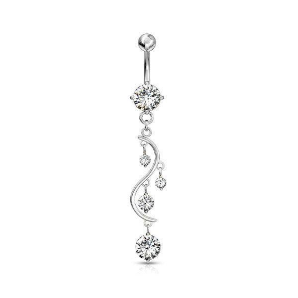 Piercing per ombelico con pendolo a 4 brillanti - GIOYAL PIERCING STORE