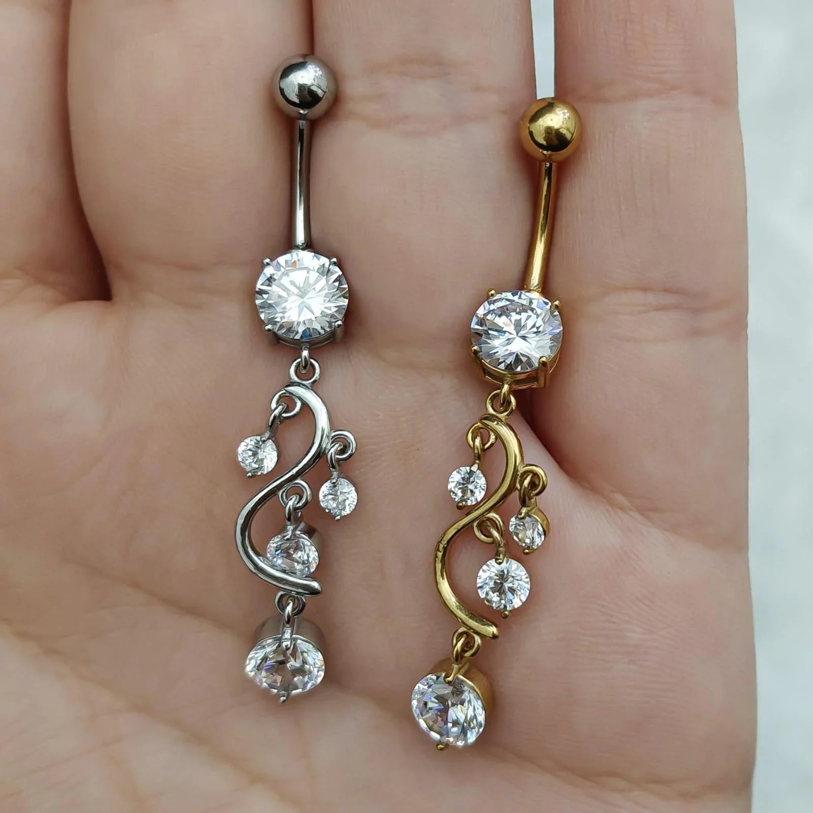 Piercing per ombelico con pendolo a 4 brillanti - GIOYAL PIERCING STORE