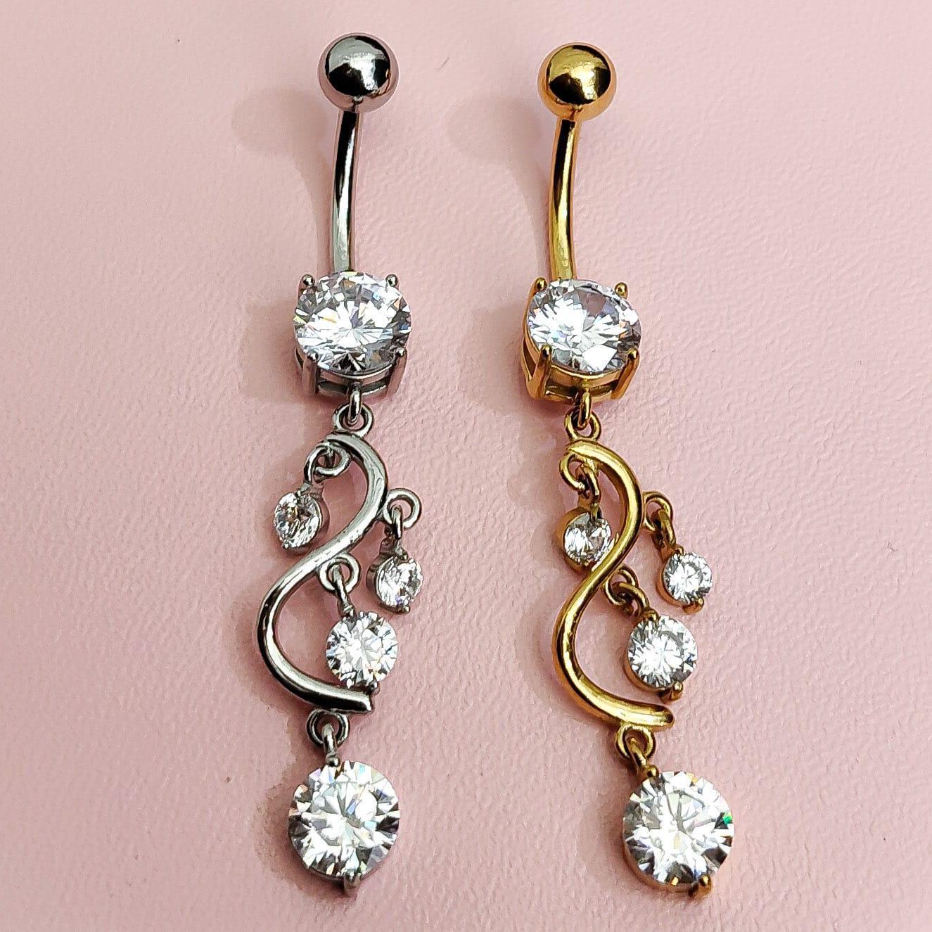 Piercing per ombelico con pendolo a 4 brillanti - GIOYAL PIERCING STORE