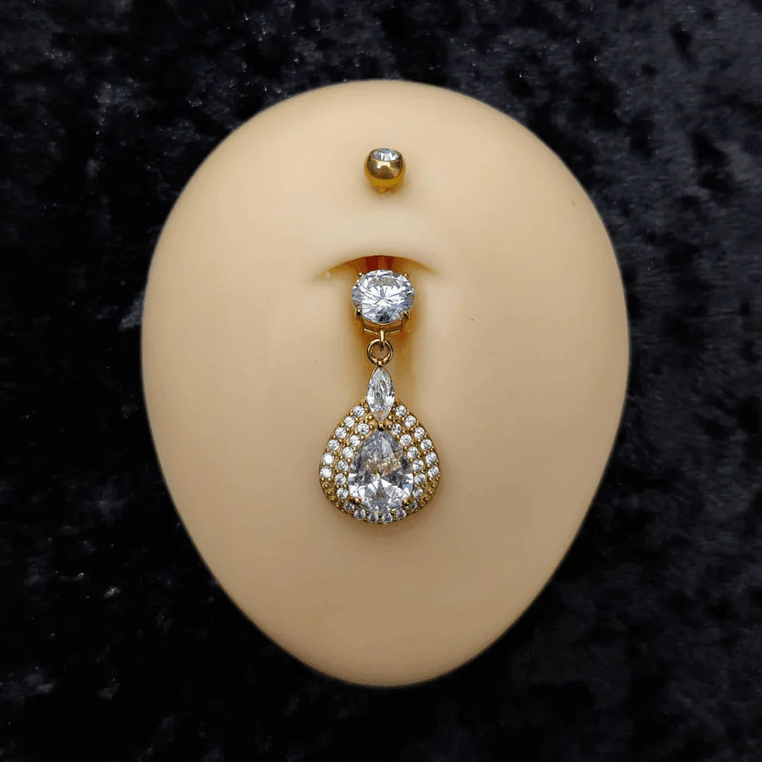 Piercing per ombelico con pendolo brillante a goccia - GIOYAL PIERCING STORE