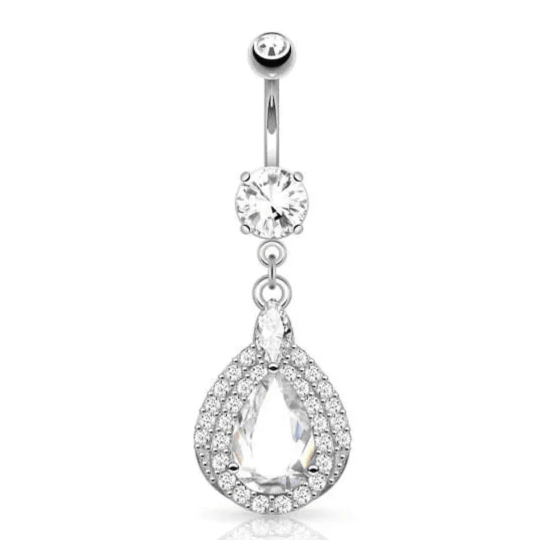 Piercing per ombelico con pendolo brillante a goccia - GIOYAL PIERCING STORE
