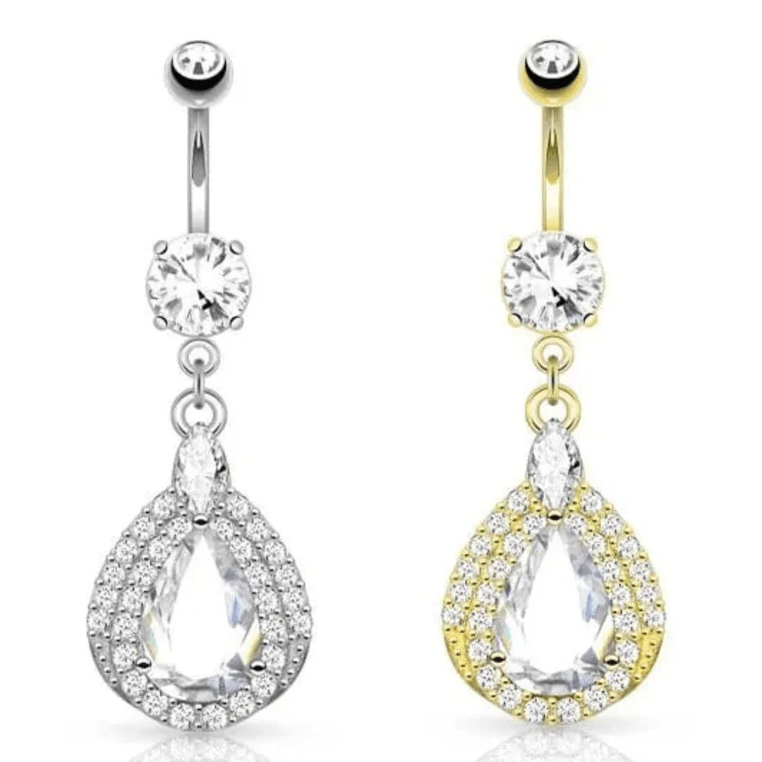 Piercing per ombelico con pendolo brillante a goccia - GIOYAL PIERCING STORE