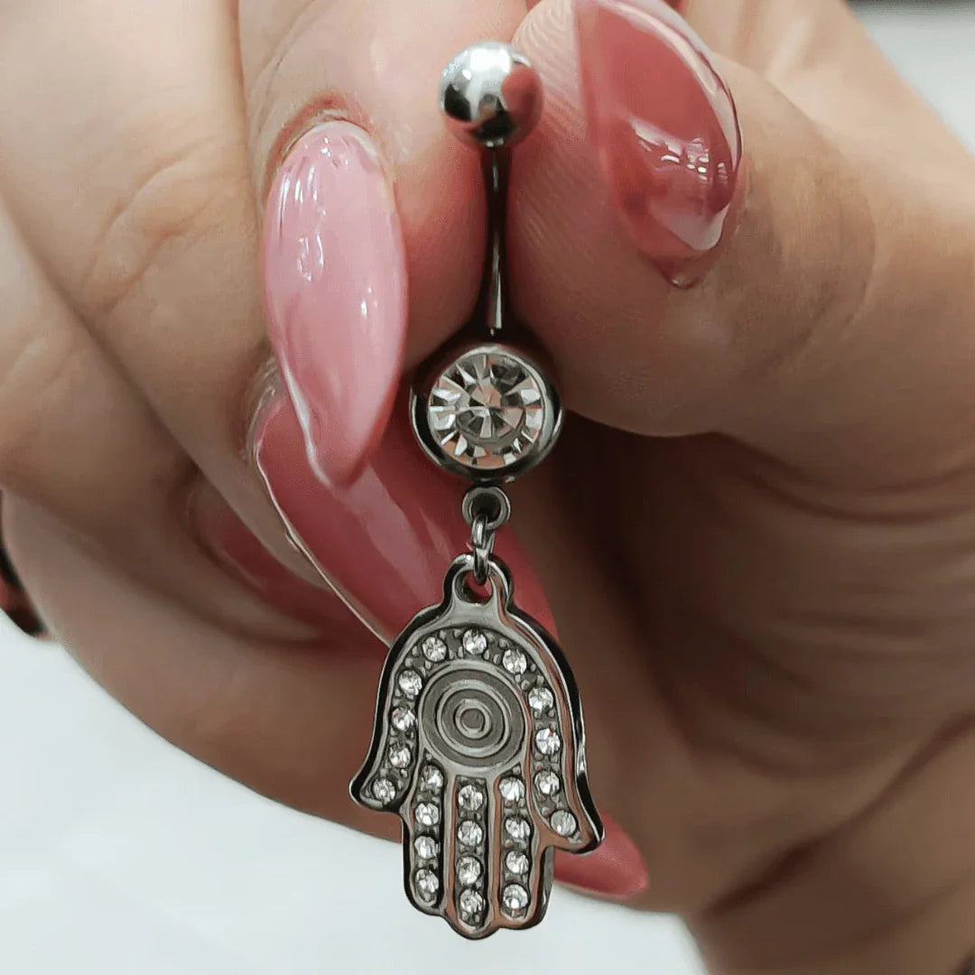 Piercing per ombelico con pendolo mano di Fatima - GIOYAL PIERCING STORE