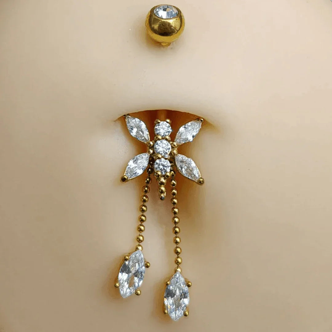 Piercing per ombelico farfalla con pendolo a goccia - GIOYAL PIERCING STORE