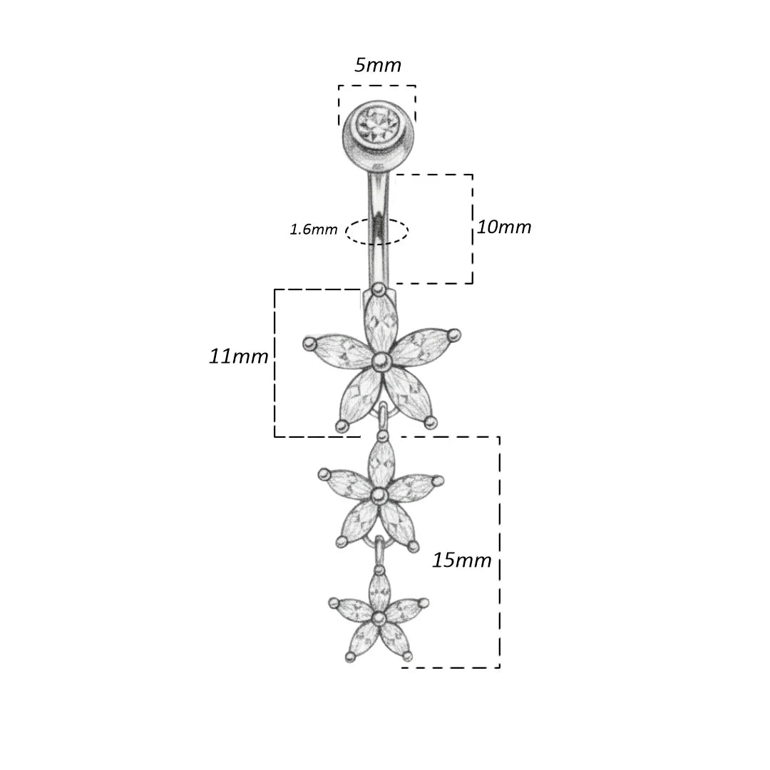 Piercing per ombelico con pendolo a fiore