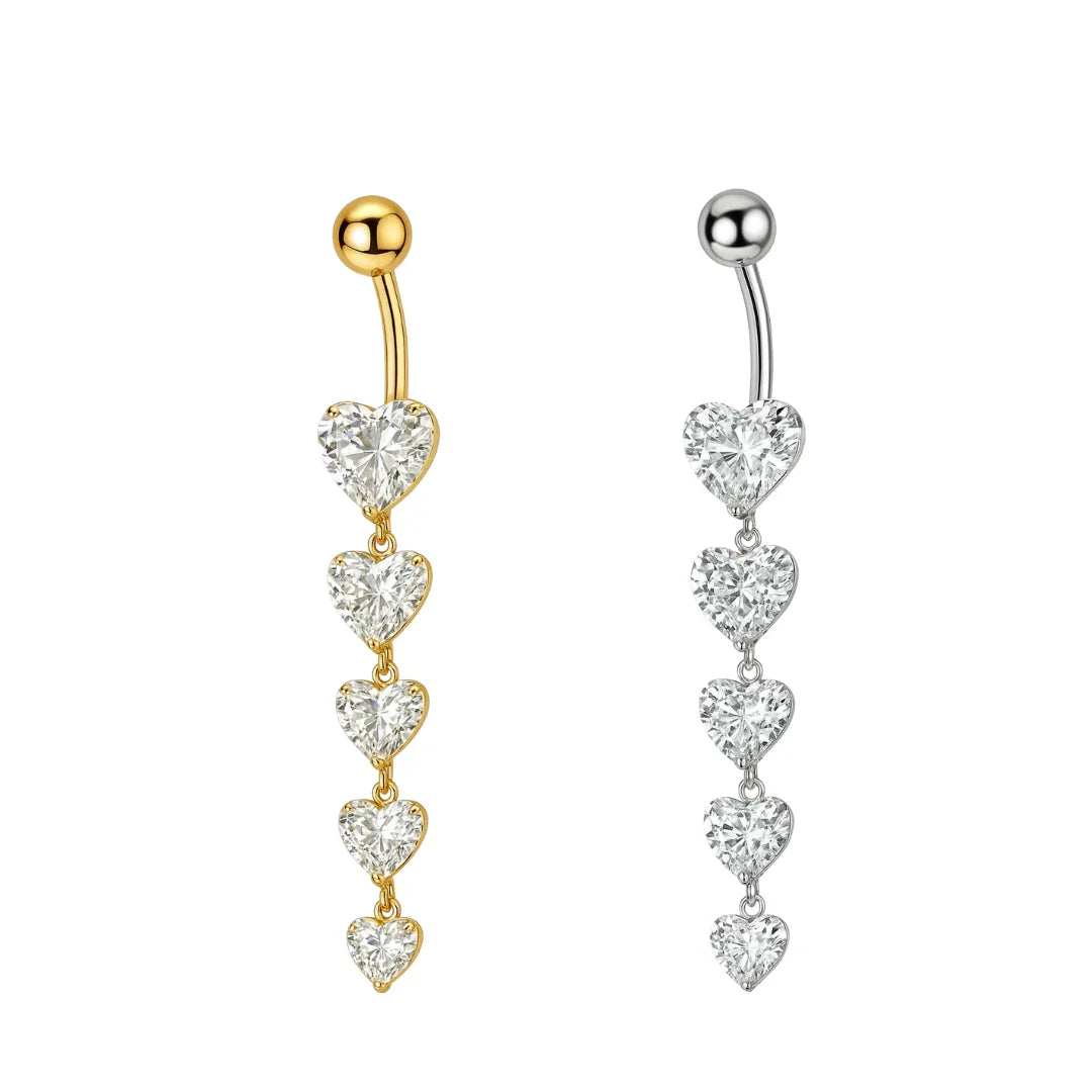 Piercing per ombelico a pendolo con 5 cuori