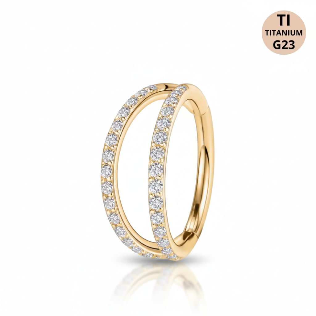Cerchio a clicker in Titanio G23 con design a due barre con brillanti