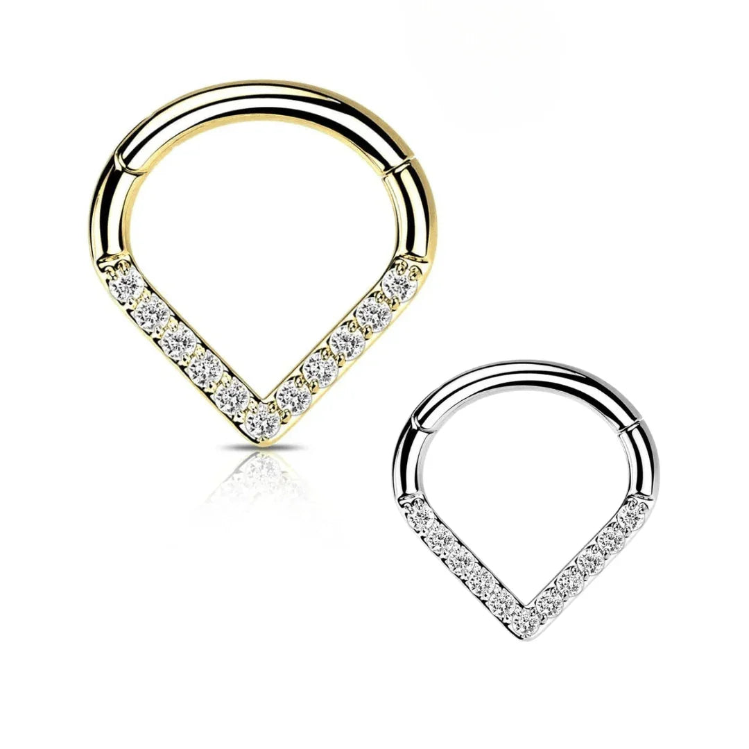 Anello a clicker con design a V - GIOYAL PIERCING STORE