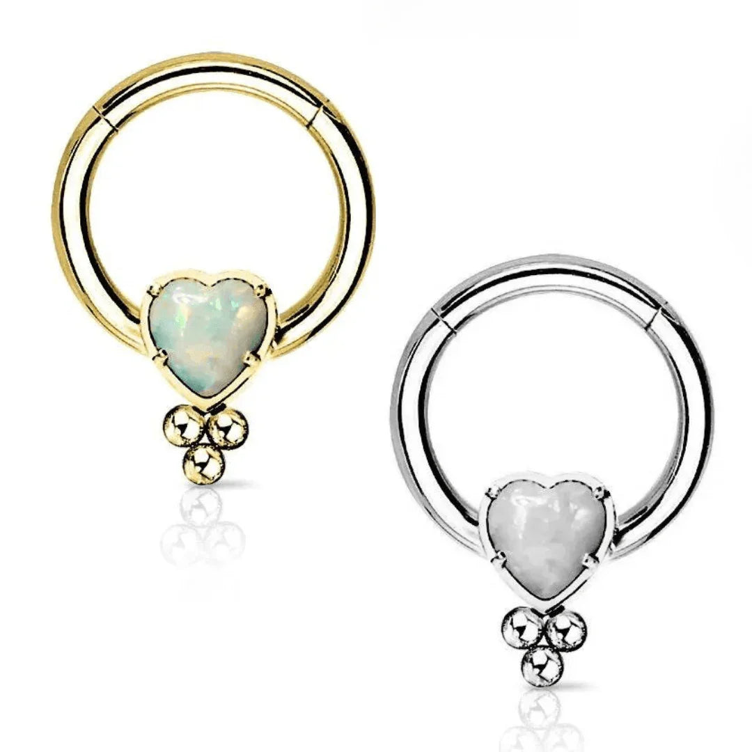 Anello a clicker opale a cuore - GIOYAL PIERCING STORE