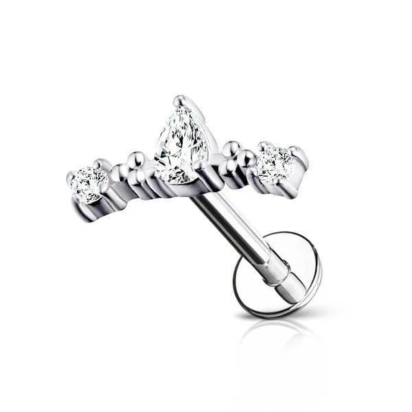 Labret con goccia centrale e brillanti laterali - GIOYAL PIERCING STORE